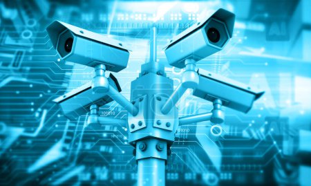 Foto de Cámara de seguridad CCTV moderna.Concepto de sistema de seguridad. ilustración 3d - Imagen libre de derechos