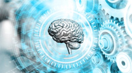 Foto de Cerebro humano con antecedentes tecnológicos abstractos. ilustración 3d - Imagen libre de derechos