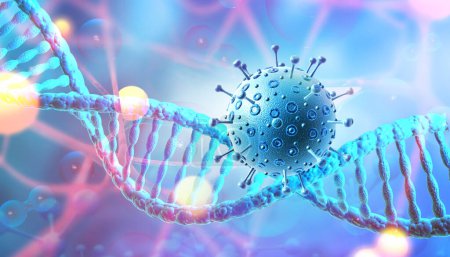 Téléchargez les photos : Brin d'ADN avec virus.Illustration 3d - en image libre de droit