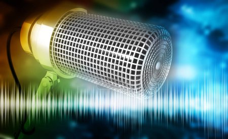 Photo for Microphone with musical waves. 3d illustration - Royalty Free Image
