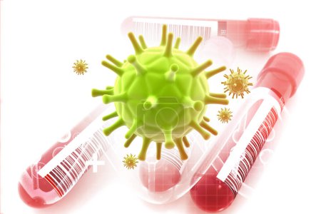 Photo for Covid 19 virus on blood plasma samples.  Novel coronavirus antibody testing concept.3d illustration - Royalty Free Image