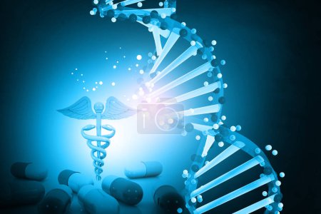 Photo for DNA strand with medical symbol. Medical background. 3d illustration - Royalty Free Image