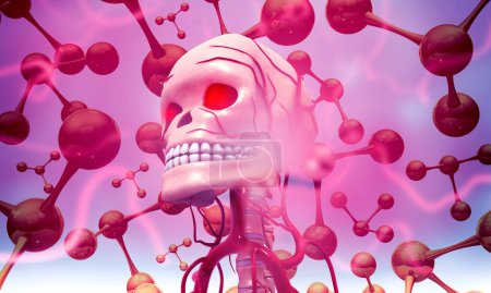 Photo for Human skull on molecules background. 3d illustration - Royalty Free Image