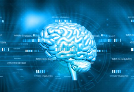 Téléchargez les photos : Cerveau humain sur fond de technologie futuriste. Illustration 3d - en image libre de droit