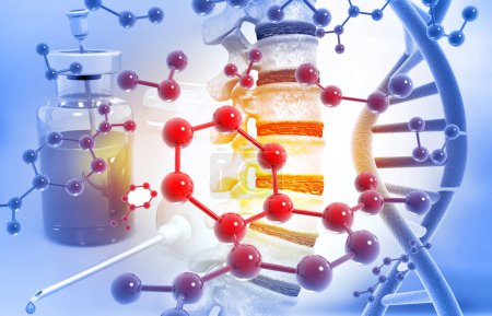 Téléchargez les photos : Molécules d'ADN médecine avec la moelle épinière. Illustration 3d - en image libre de droit