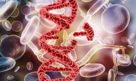 Foto de Cadena de ADN con antecedentes científicos. ilustración 3d - Imagen libre de derechos