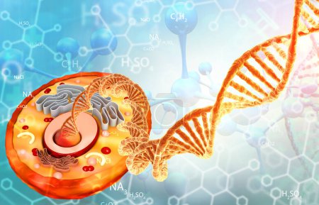 Téléchargez les photos : Structure cellulaire et ADN sur fond scientifique. Illustration 3d - en image libre de droit