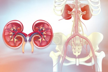 Photo for Human kidney anatomy on medical background. 3d illustration - Royalty Free Image