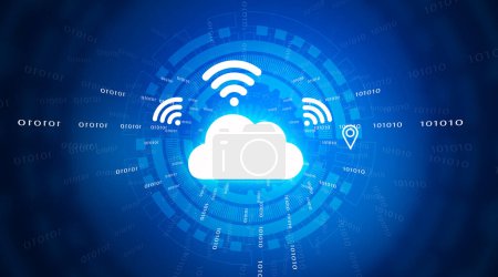 Téléchargez les photos : Cloud computing icônes cloud et wifi Cloud computing internet technologie concept background. Illustration 3d - en image libre de droit