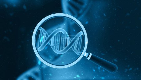 Photo for Magnifying glass and dna search. 3d illustration - Royalty Free Image