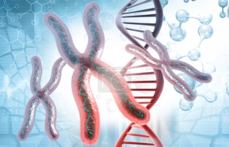 Téléchargez les photos : ADN, chromosome en fond scientifique. Illustration 3d - en image libre de droit