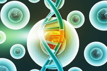 Téléchargez les photos : Cellules et ADN historique scientifique. Illustration 3d - en image libre de droit