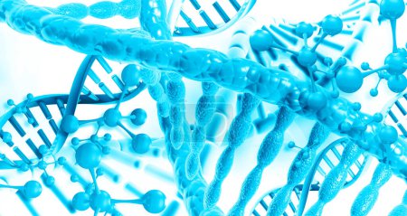 Foto de Hilos de ADN y molículos sobre fondo aislado. ilustración 3d - Imagen libre de derechos