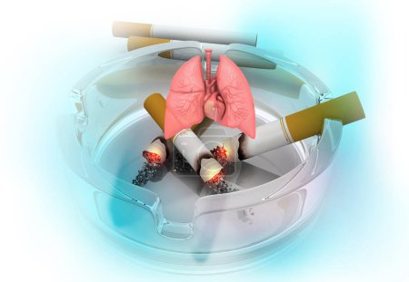 Téléchargez les photos : Cigarette brûlée avec poumons humains. Illustration 3d - en image libre de droit