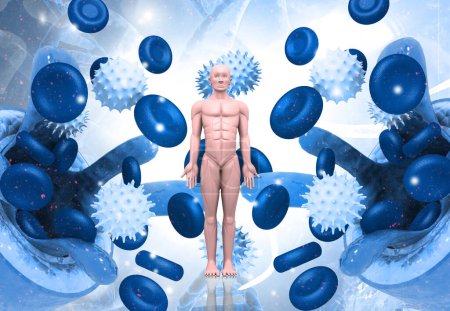 Cuerpo humano con antecedentes de virus. ilustración 3d