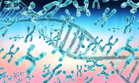 Photo for DNA strand with chromosomes. 3d illustration - Royalty Free Image