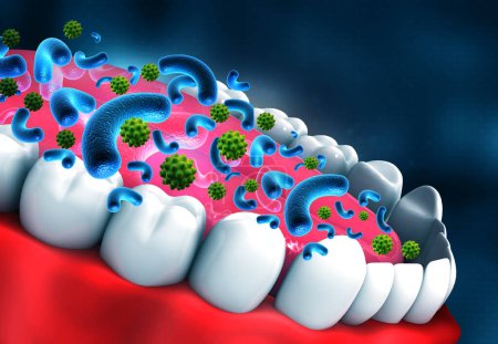 Photo for Human mouth virus bacteria. 3d illustration - Royalty Free Image