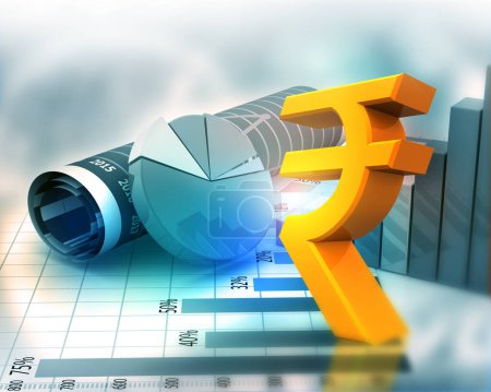 Photo for Indian rupee symbol with business chart. 3d illustration - Royalty Free Image