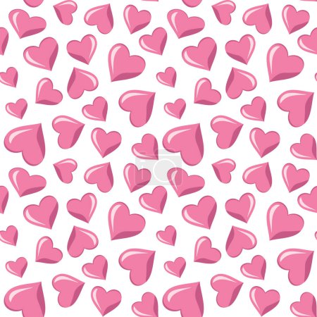 Ilustración de Patrón sin costuras con corazones de color rosa en estilo de dibujos animados, fondo vectorial decorativo, impresión textil, papel pintado, decoración. - Imagen libre de derechos