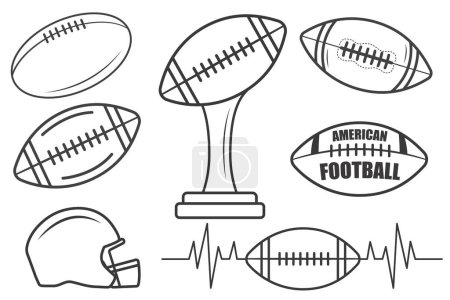 Illustration for American football Outline Bundle, Rugby Vector Bundle, Rugby illustration Bundle, American football elements Vector, Football Line Art, Outline, Sports equipment illustration, American Ball, vector, Football silhouette, silhouette, Sports silhouette - Royalty Free Image
