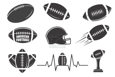 Illustration for American football Vector Bundle, Rugby Vector Bundle, Rugby illustration Bundle, American football elements Vector, Football vector EPS, Sports equipment illustration, American Ball, vector, Football silhouette, silhouette, Sports silhouette - Royalty Free Image