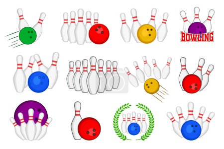 Illustration for Bowling Vector Clipart Bundle, Bowling Vector Bundle, Bowling illustration, Sports illustration, Bowling Clipart Bundle, vector,  Game vector, Game tournament, champions league, Bowling Shot, Bowling Master - Royalty Free Image