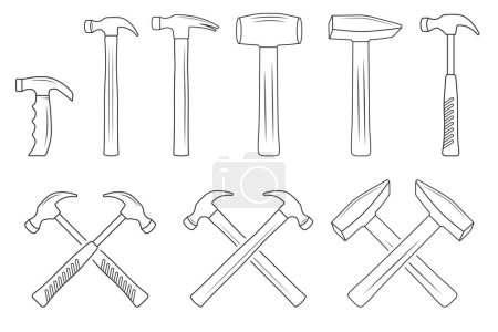 Illustration for Hammer Outline Vector Bundle, Hammer Icon, Hammer illustration Bundle, Carpenter Vector Bundle, Mechanic silhouette Bundle, Mechanic Tools, Carpenter tools, Worker elements, Labor equipment, Labor Day, Worker day, Cross Hammer - Royalty Free Image