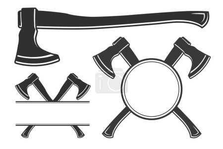 Illustration for Axe Vector Monogram, Axe Silhouette Monogram,  Forest tools, Woodcutter, Woodsman, Hardware Vector, Repair tools, Forest tools, Woodcutter Monogram, Woodsman - Royalty Free Image