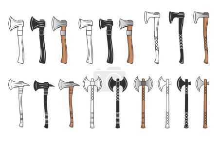 Illustration for Axe Vector Bundle, Axe Silhouette Vector Bundle, Hardware Vector, Hardware Clipart, Axe Clipart Bundle, Axe Outline Bundle,  Worker elements, weapon,  Forest tools, Woodcutter, Woodsman - Royalty Free Image