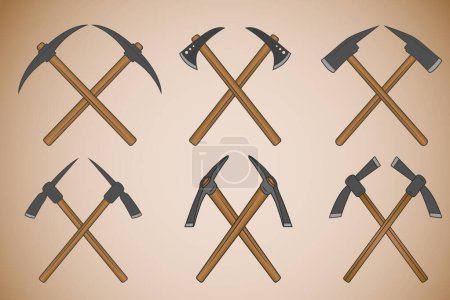 Illustration for Cross Pick Axe Clipart Bundle, Pick Axe Vector Bundle, Axe Clipart Bundle, Worker elements, Labor equipment, Garden tool, Agriculture tool, Forest adventure - Royalty Free Image
