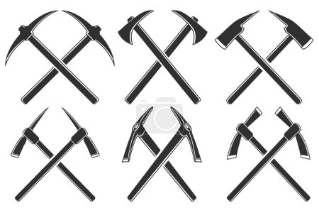 Illustration for Cross Pick Axe Silhouette Bundle, Pick Axe Vector Bundle,  Worker elements, Labor equipment, Garden tool, Agriculture tool Bundle, Forest adventure - Royalty Free Image