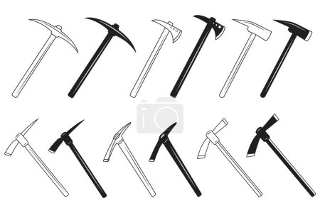 Illustration for Axe Silhouette bundle, Pick Axe Vector Bundle, Axe Clipart bundle, Pick Axe Outline,  Worker elements, Labor equipment, Garden tool, Agriculture tool - Royalty Free Image