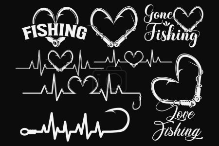 Illustration for Heart-shaped Fishing Hook Bundle, Romantic Fishing Hook Design, Fishing Love typography Bundle, Fisherman's Love, Fishing Hook Art, Love, Love fishing hook, Heart Hook Design, Fishing Enthusiast's Delight, Heartfelt Fishing Gear, Hook Design - Royalty Free Image