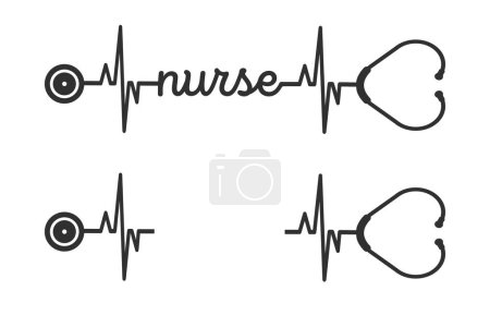 Nurse Typography Design Vector, Medical Stethoscope with Nurse typography, Nurse Typography with Stethoscope Vector Illustration, Stethoscope heartbeat, Nurse typography with nurse cap, Typography for Nurses, Healthcare Professional Nurse Vector