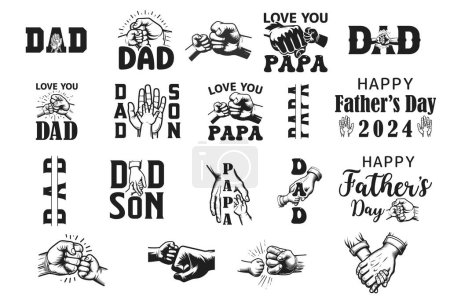 Dad Typography Vector for Father's Day, Hand in Hand Vector Art, Dad & Son Connection, Dad and Son Vector Graphic With Dad Typography, Father and Son Punch Hands Vector