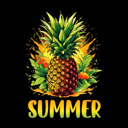Illustration d'ananas pour l'été, Art vectoriel d'ananas coloré, Clipart vectoriel d'ananas frais, Illustrations vectorielles d'ananas, Graphiques d'été, Vecteur d'été, Typographie d'été, Illustration de fruits d'été