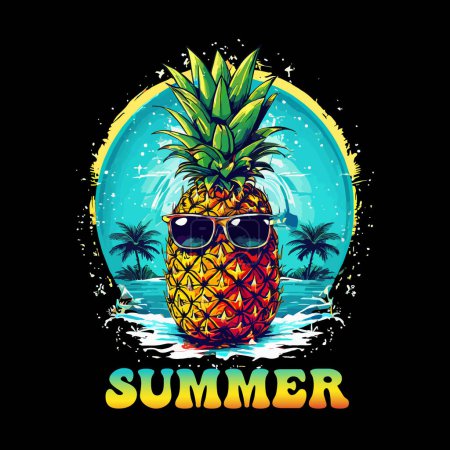 Illustration d'ananas pour l'été, Art vectoriel d'ananas coloré, Clipart vectoriel d'ananas frais, Illustrations vectorielles d'ananas, Graphiques d'été, Vecteur d'été, Typographie d'été, Illustration de fruits d'été
