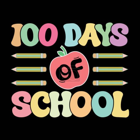 Illustration for 100 Days of School Typography Design, Creative 100 Days of School Lettering, Fun 100 Days of School Lettering Art, Colorful Groovy 100 Days of School Lettering Designs, Playful Groovy School Letters for Kids, Kids typography Design - Royalty Free Image