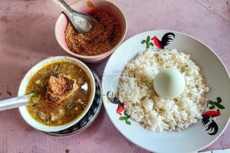 pullubasa and white rice, a typical meal from the city of Makassar, Indonesia, ready to eat