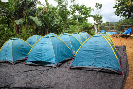 Vous pouvez voir le camp avec des tentes coniques alignées, cette activité est un camp familial