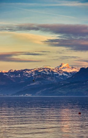 Golden hour: sunset on the lake of Luzern, creating a fantastic background