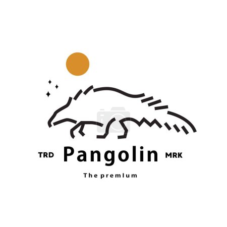 Téléchargez les illustrations : Vintage rétro hipster pangolin logo vecteur contour monoline art icône - en licence libre de droit