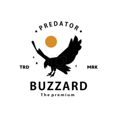 Téléchargez les illustrations : Vintage rétro hipster buzzard logo vectoriel silhouette art icône - en licence libre de droit