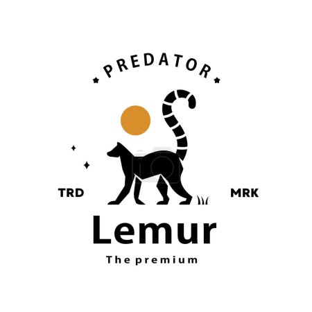 Téléchargez les illustrations : Vintage rétro hipster lémurien logo vectoriel silhouette art icône - en licence libre de droit