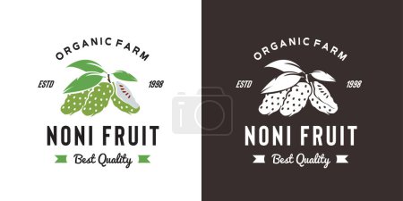 Téléchargez les illustrations : Illustration vintage de logo noni fruit adapté pour magasin de fruits et ferme fruitière - en licence libre de droit