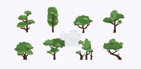 Ilustración de Conjunto de iconos de paisaje de árbol, ilustración vectorial, diseño plano. - Imagen libre de derechos