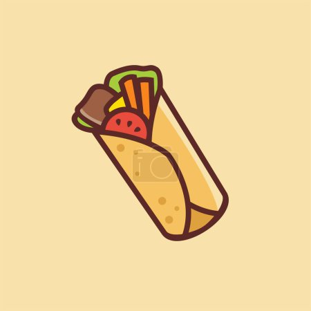 Téléchargez les illustrations : Mignon logo kebab Mascotte vectorielle Icône Illustration. Caricature alimentaire Style plat Convient pour le restaurant et le café - en licence libre de droit