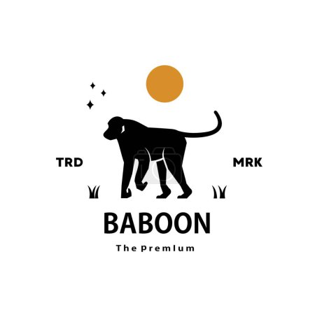 Ilustración de Vintage retro hipster babuino logo vector silueta arte icono - Imagen libre de derechos