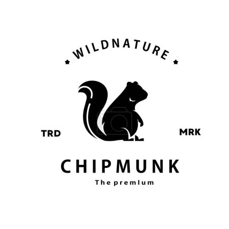 Téléchargez les illustrations : Vintage rétro hipster chipmunk logo vecteur silhouette art icône - en licence libre de droit