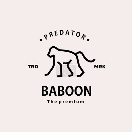 Ilustración de Vintage retro hipster babuino logo vector contorno monolina arte icono - Imagen libre de derechos